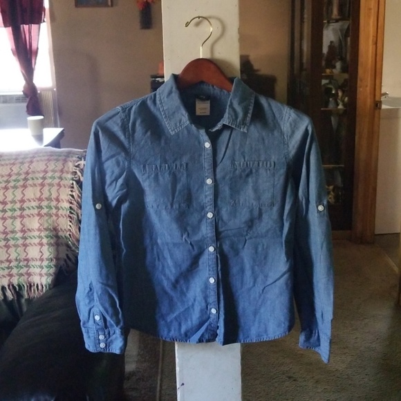 girl denim button down shirt